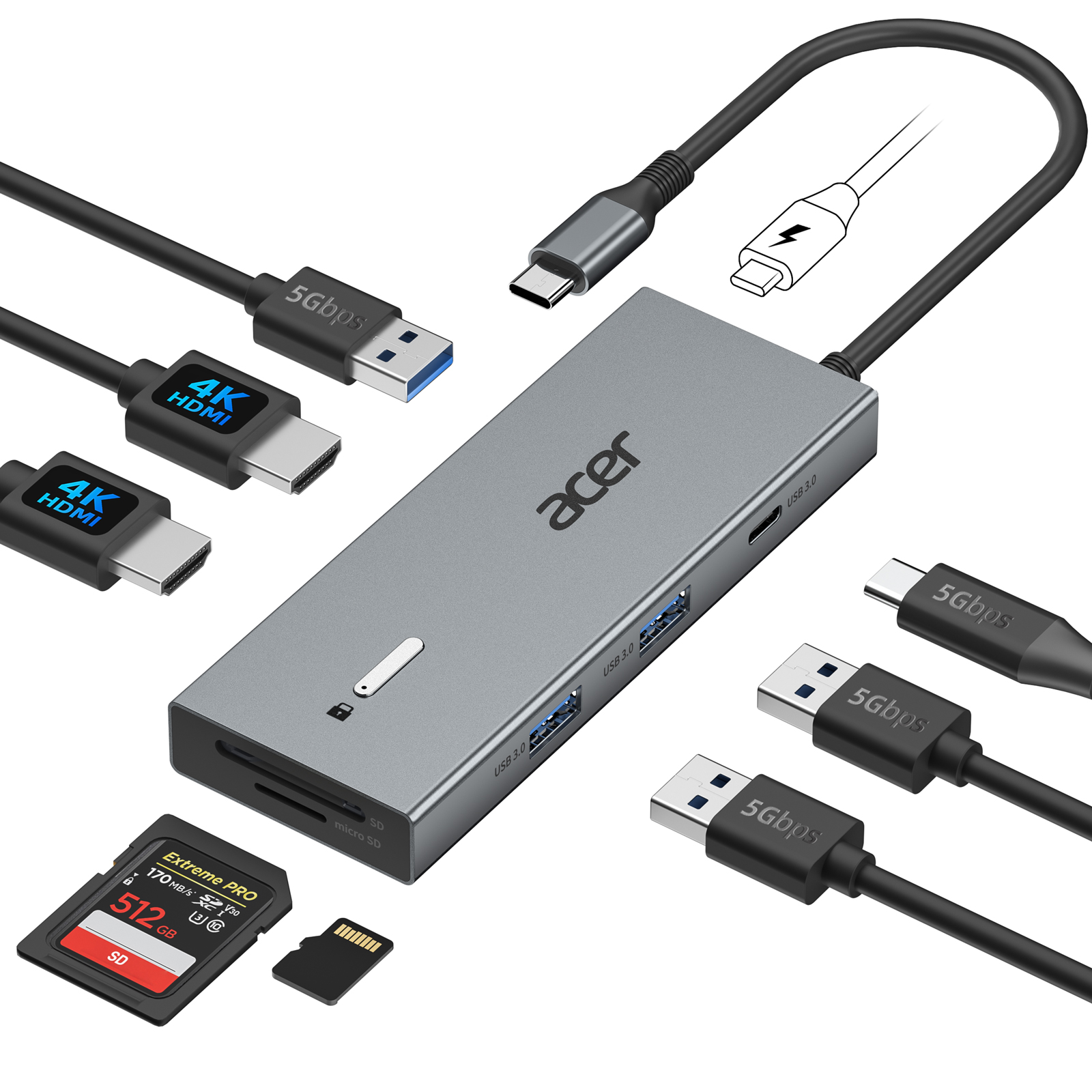 Acer 9-IN-1 Dual HDMI USB C Hub
